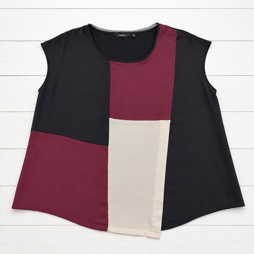 Simply Vera Vera Wang Colorblock Sleeveless Top Modern Mod Geometric Black 1X